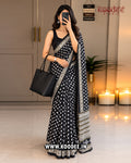 Black Polka Dot Printed Mul Cotton Saree