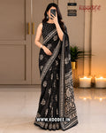 Black Ethnic Floral Printed Mul Cotton Saree