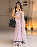 Blush Pink Floral Printed Mul Cotton Saree