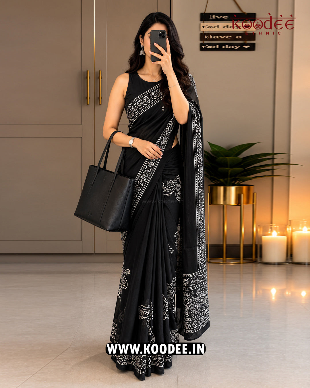 Classic Black Paisley Printed Mul Cotton Saree